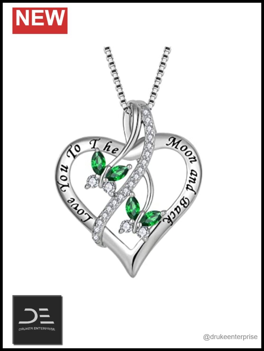 S925 Silver Love You to The Moon Pendant Necklace 18K White Gold Plated